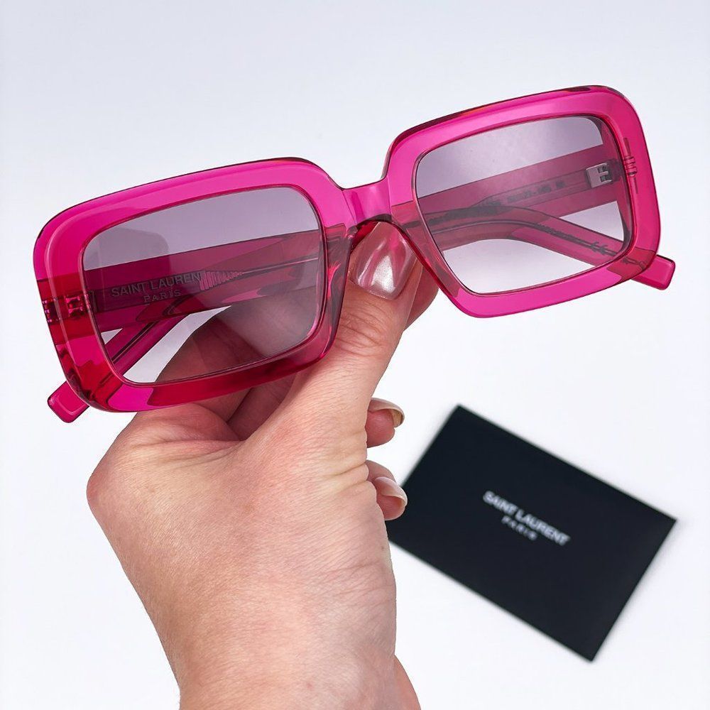 Saint LaurentāSL534 SUNRISE 006 Sunglasses Transparent Pink Gradient Unisex - Picture 6 of 15
